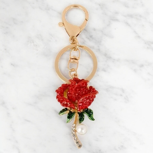 No brand Accessories - Elegant Red Rose Rhinestone Purse Charm and Key Holder